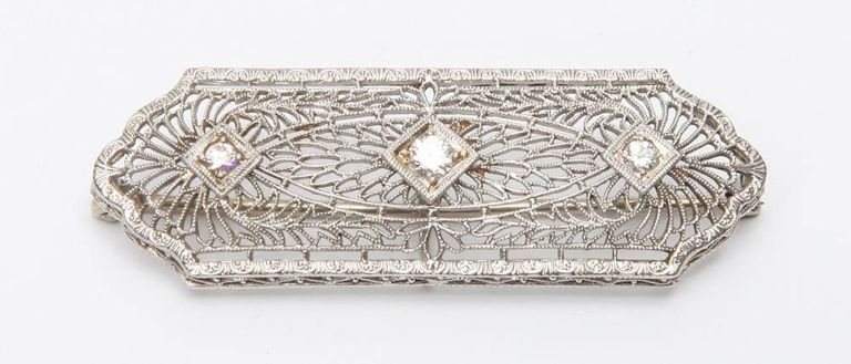 Edwardian 14k White Gold and Diamond Pin