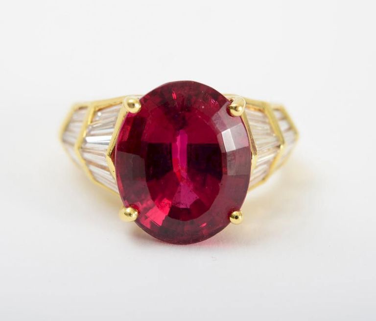 18k Gold, Rubellite and Diamond Ring