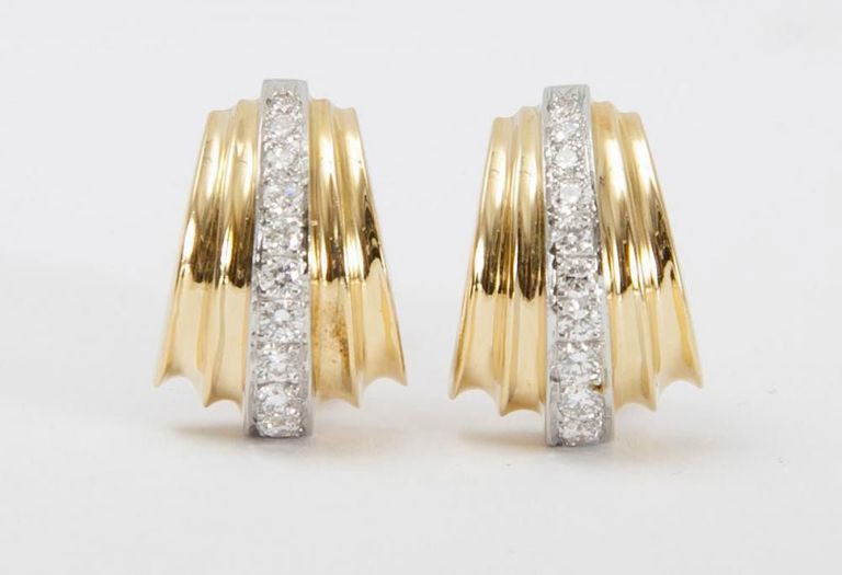 Pair of Tiffany & Co. 18k Gold and Diamond Earclips