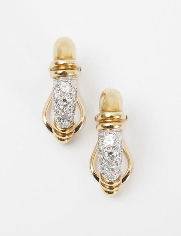Pair of Tiffany & Co. 18k Gold and Diamond Earclips