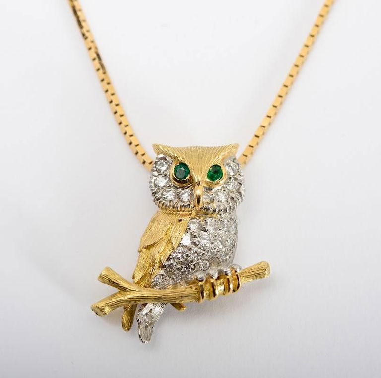 18k Gold, Platinum, Diamond and Emerald Pendant