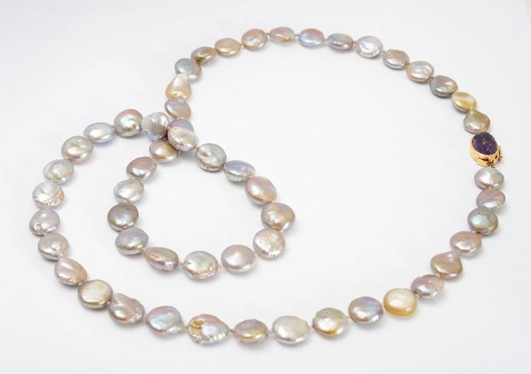 14k gold pearl and amethyst necklace with matching earrings