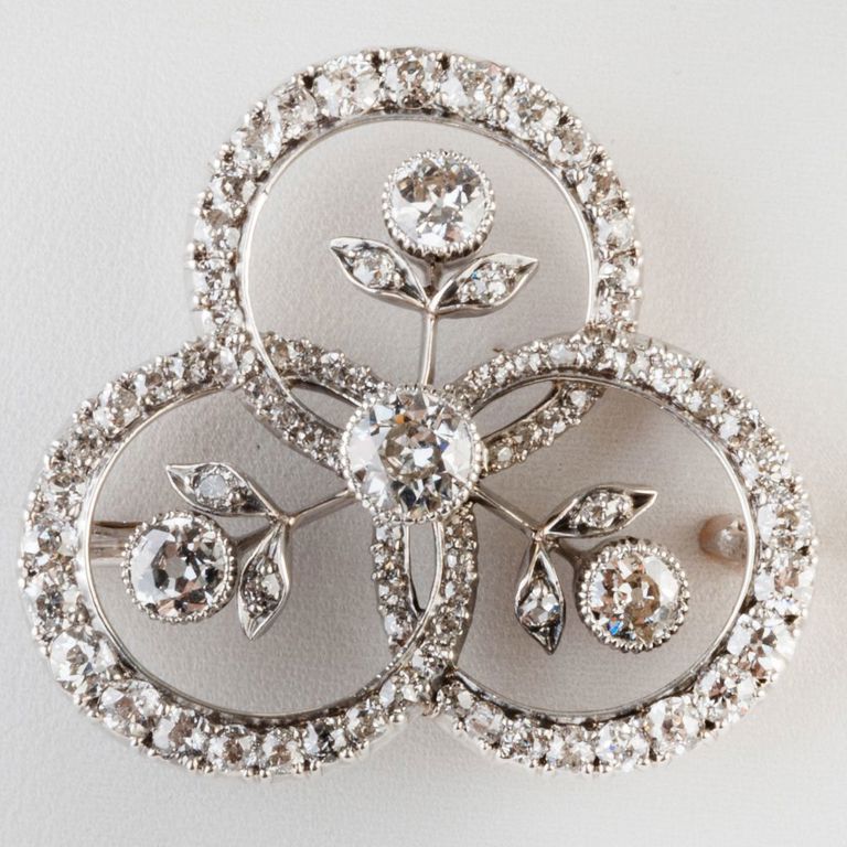 Platinum and Diamond Trefoil Brooch