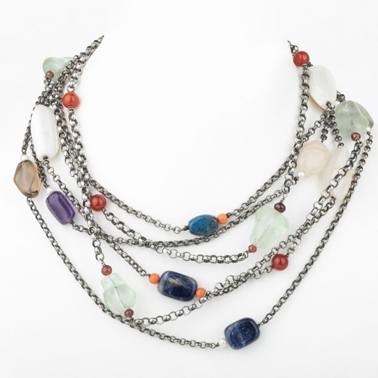 Three Silver and Hardstone Bead Necklaces