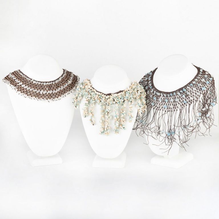 Three Beaded Stone and String Necklaces
