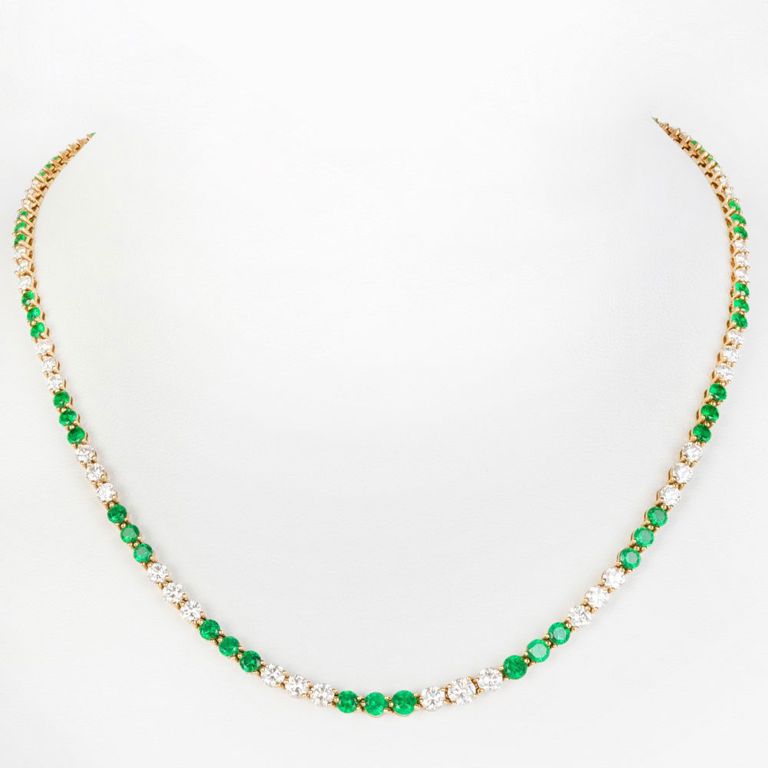 Tiffany & Co. 18k Gold, Diamond and Emerald Necklace and Matching Bracelet