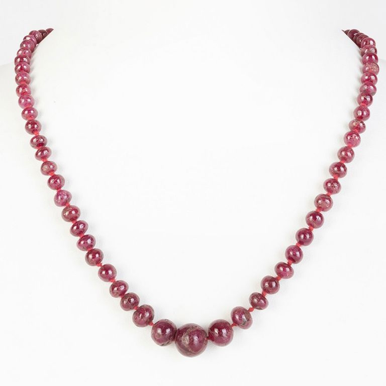 14k Gold, Ruby Bead and Diamond Necklace