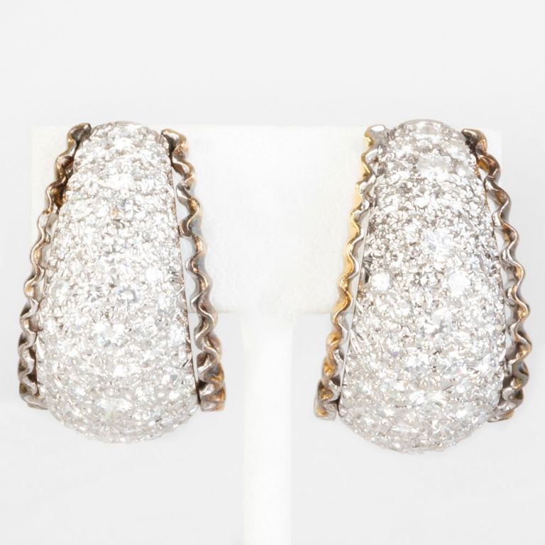 Pair of Gold and Diamond Earrings