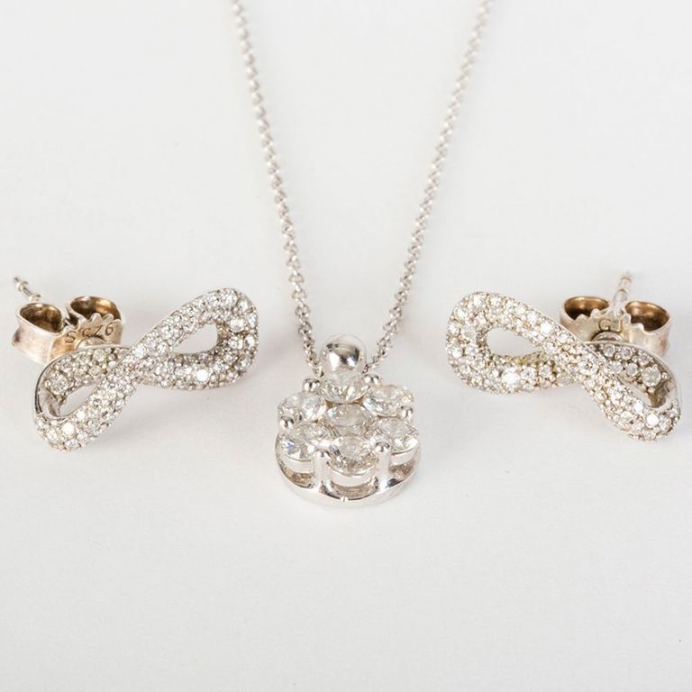 Pair of Georg Jensen Infinity Earrings and a Necklace With Diamond Pendant