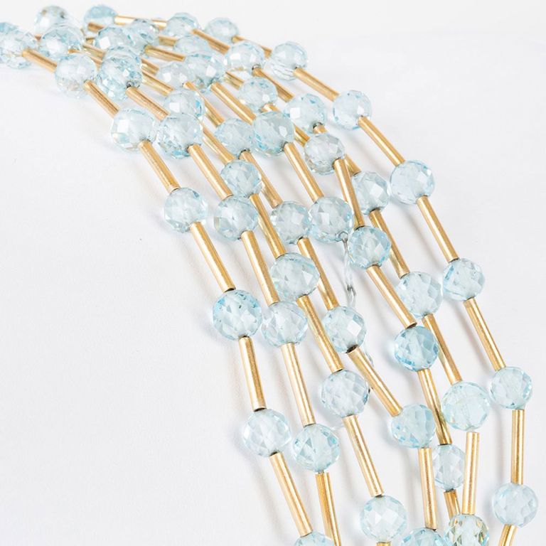 Multistrand 18k Gold and Aquamarine Bead Bracelet