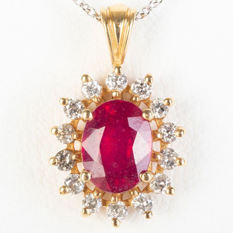 14k Gold, Diamond and Ruby Pendant