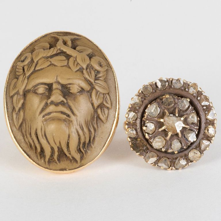 Two Miscellaneous Rings, One Cameo, and One Diamond Ring