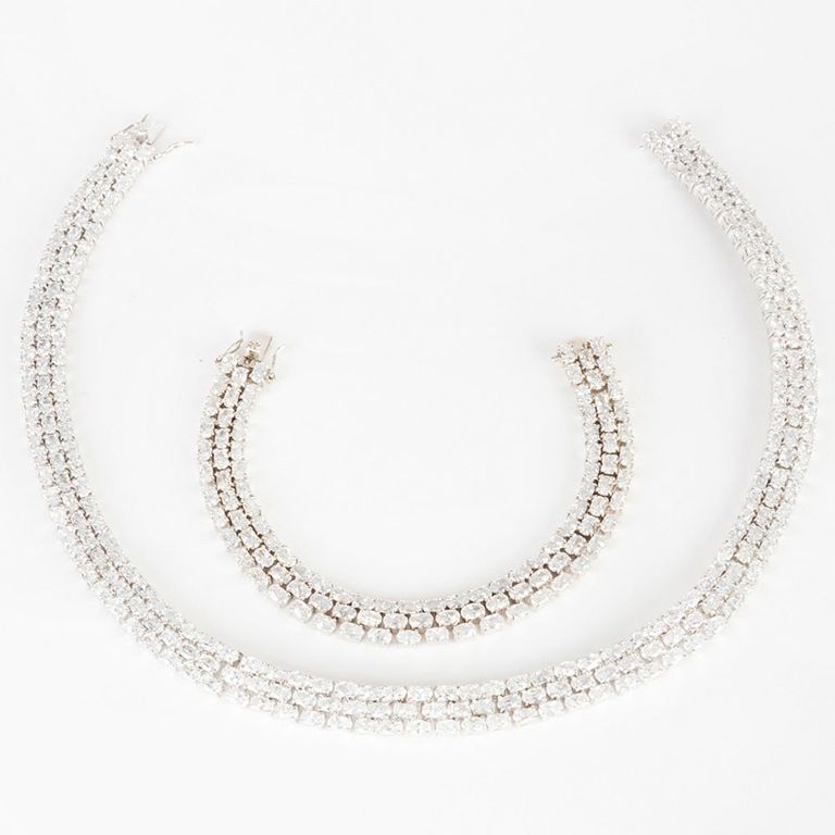 Simulated Diamond and Sterling Silver Necklace and Matching Bracelet