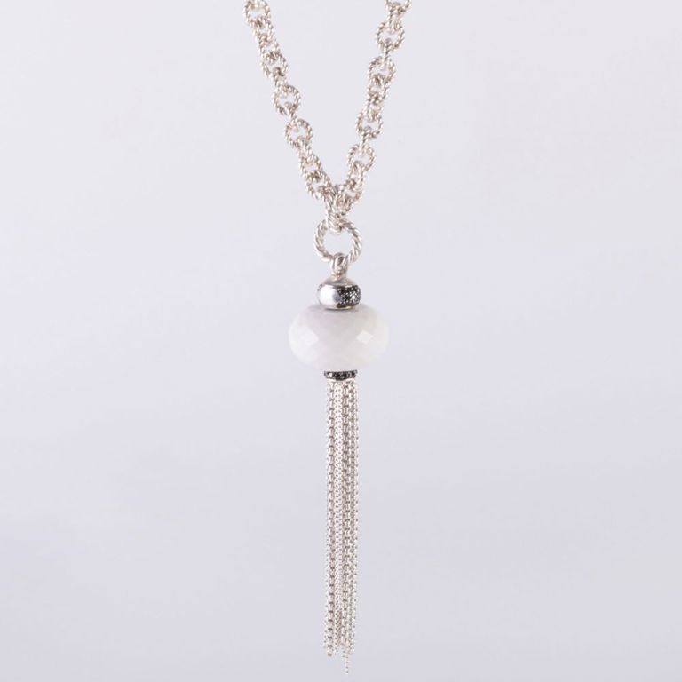David Yurman sterling silver link and white agate pendant necklace