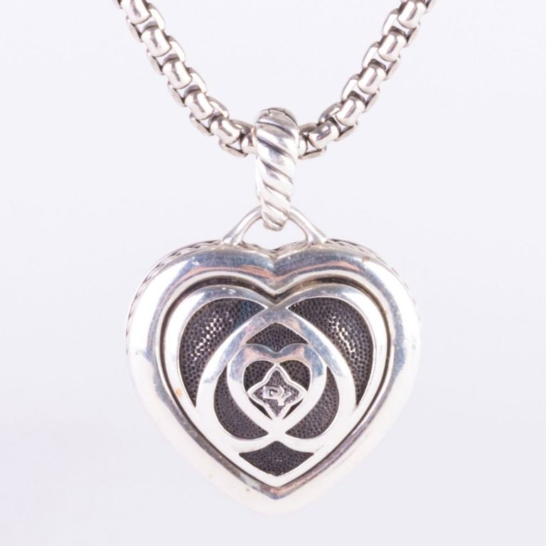 Two David Yurman heart pendants and a box chain necklace