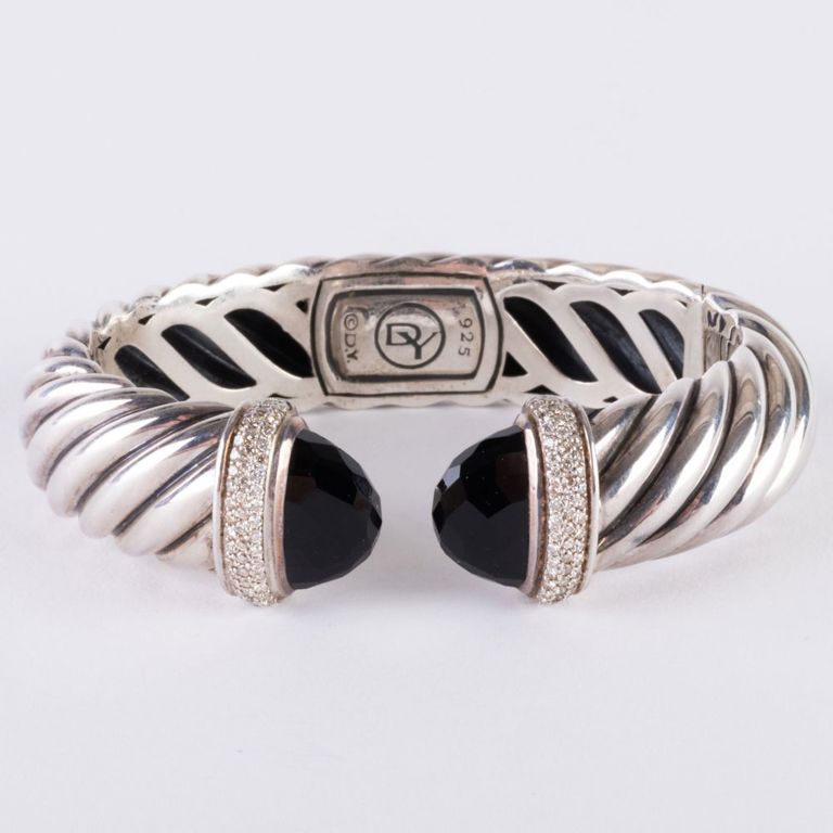 David Yurman sterling silver, diamond, and onyx cuff bracelet
