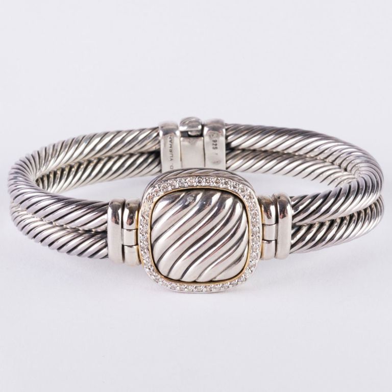 David Yurman sterling silver, 18k gold, and diamond bracelet