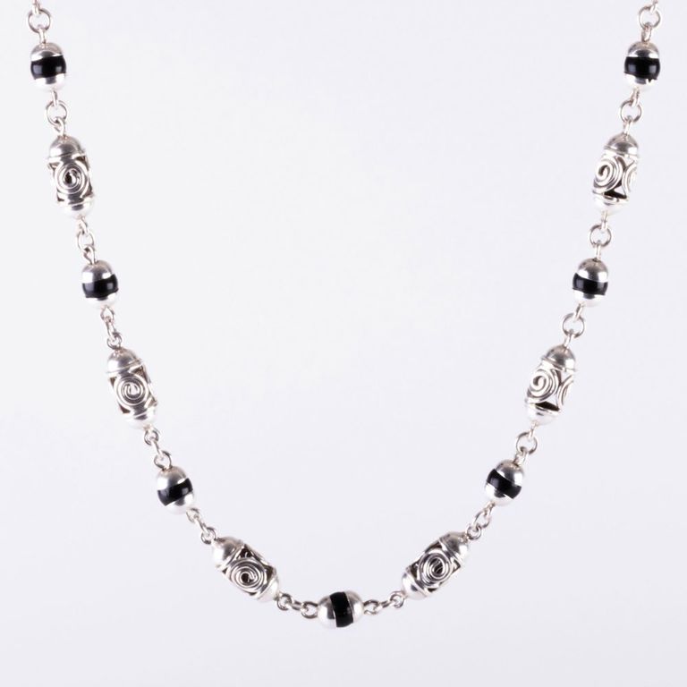 Sterling silver and onyx bead necklace