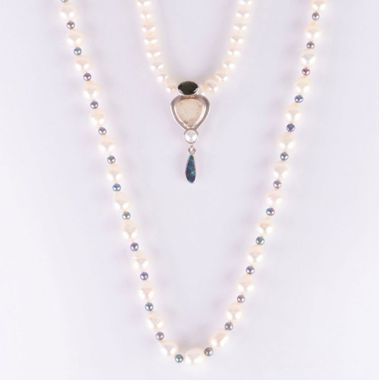 The Dreamer sterling silver, pearl, and multi-gem necklace and another pearl necklace