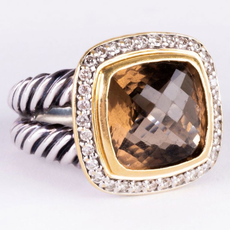 David Yurman sterling silver, 18k gold, diamond, and citrine ring