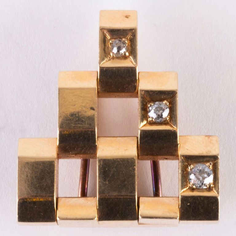 Contemporary 14k gold and diamond brooch