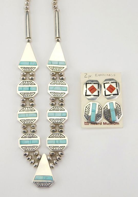 Navajo Sterling Silver Necklace and Earrings- Alvin & Lula Begay