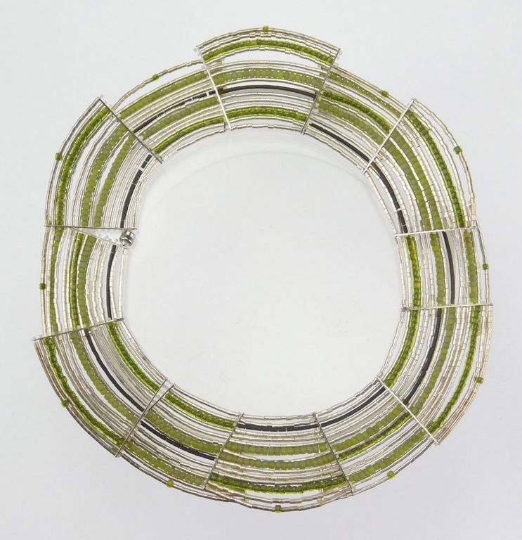 Sterling Silver and Green and Silver Bead Necklace