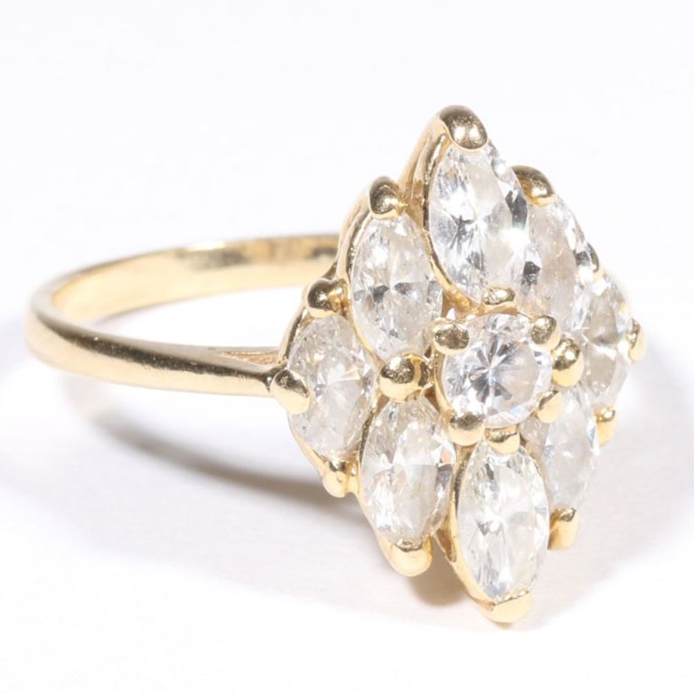14k yellow gold diamond and white stones ring