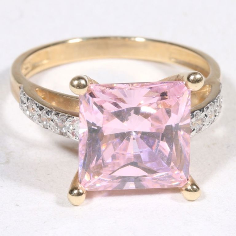 14k gold pink ice gemstone and cubic zirconia ring