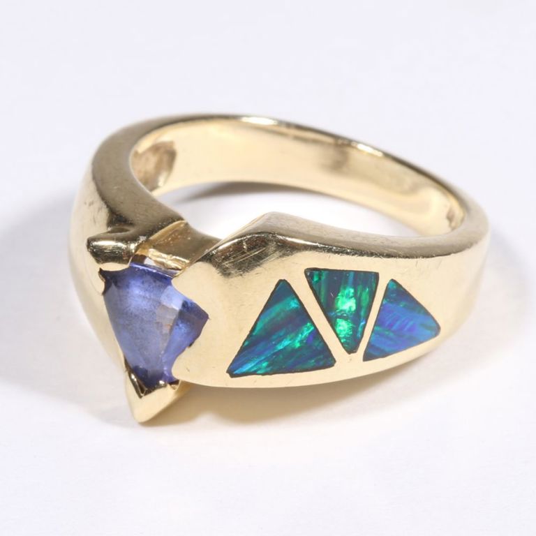 14k yellow gold tanzanite and opal ring