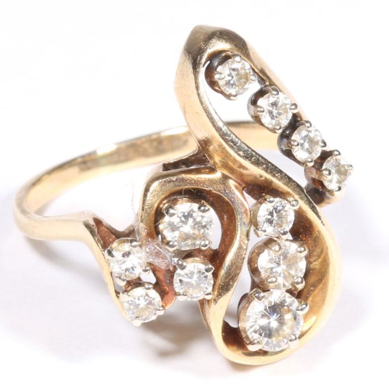 14k yellow gold diamonds free form ring