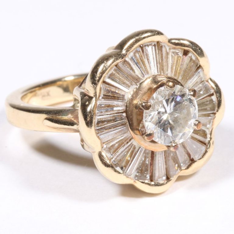 14k yellow gold diamonds floral ring