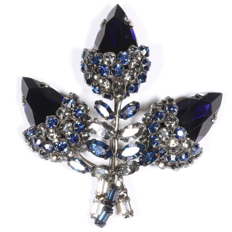 Dark blue and diamante rhinestone crystals pin brooch