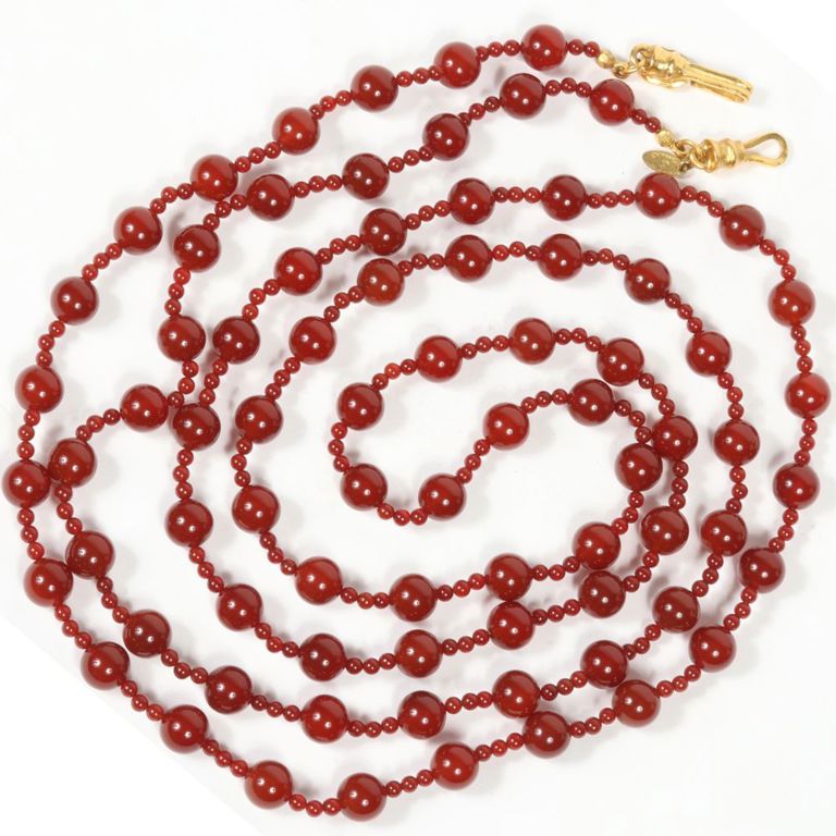 Carnelian and red glass bead necklace