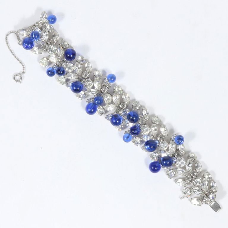 Blue glass bauble bracelet with diamante crystal rhinestones