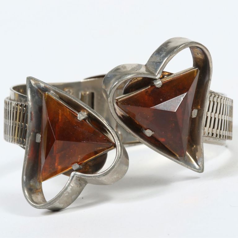 Citrine color glass rhinestones hinged bracelet