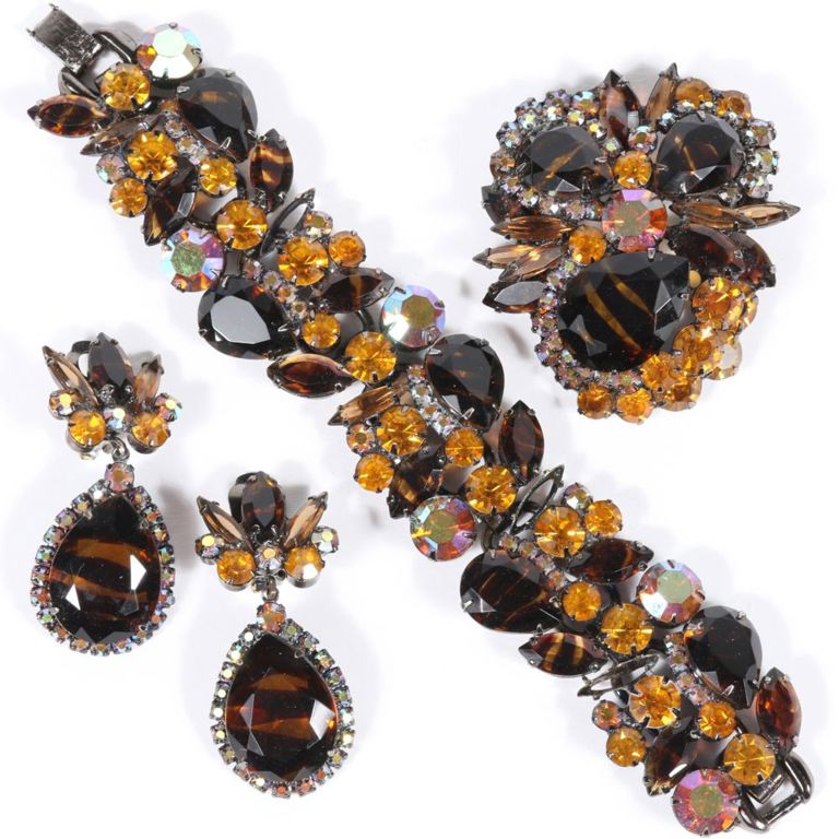 Bracelet, large brooch, and matching earrings