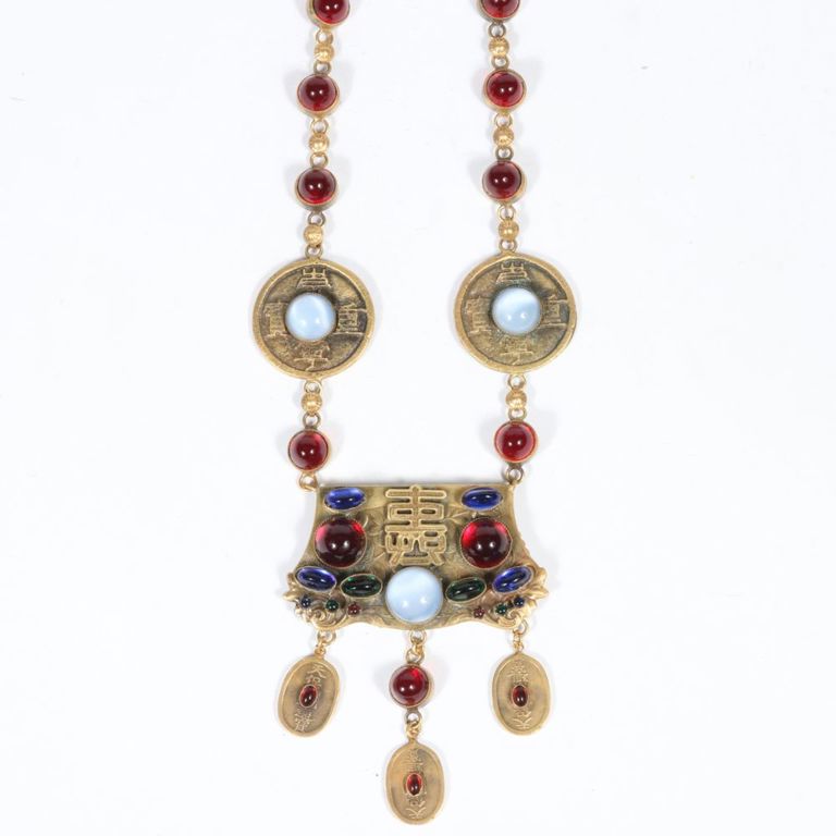 Coloured glass and ice blue moonstone dangle necklace