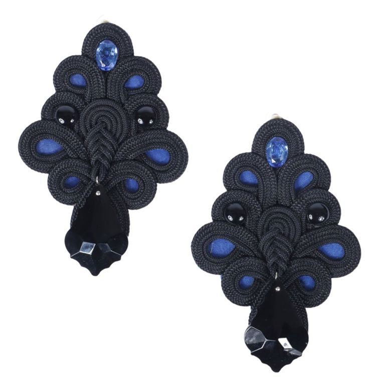 Blue and black jewels and faceted crystals earrings