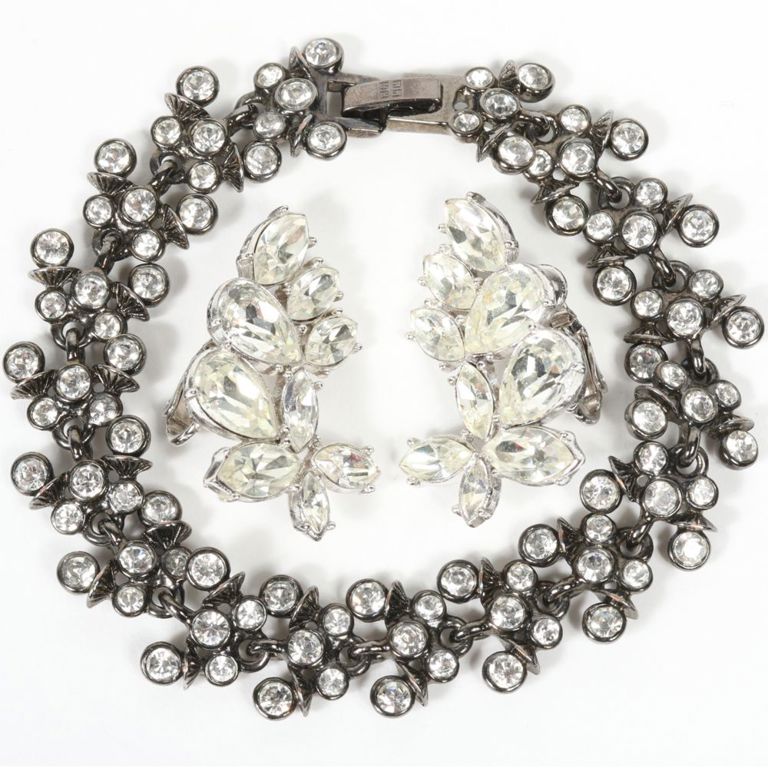 Jeweled bracelet and sparkling rhinestone crystal earrings