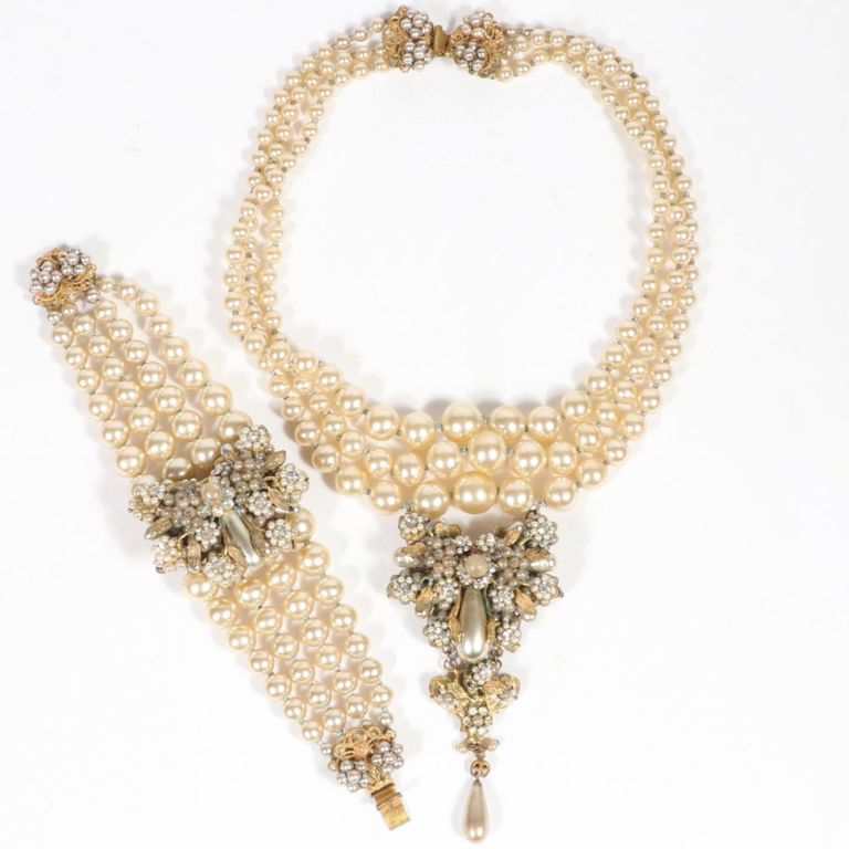Pearl triple strand necklace with matching bracelet
