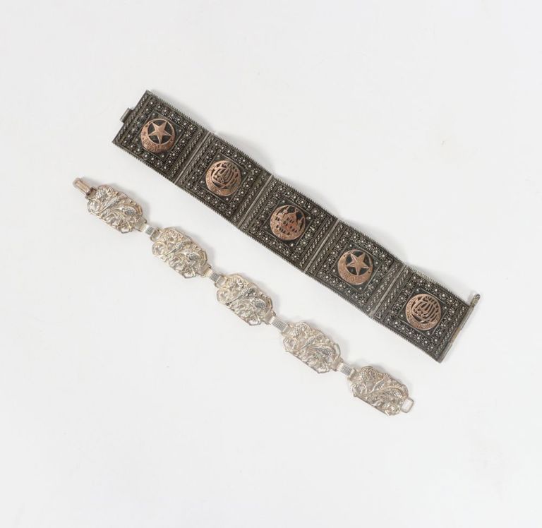 900 silver Turkish panel bracelet with sterling silver floral bracelet