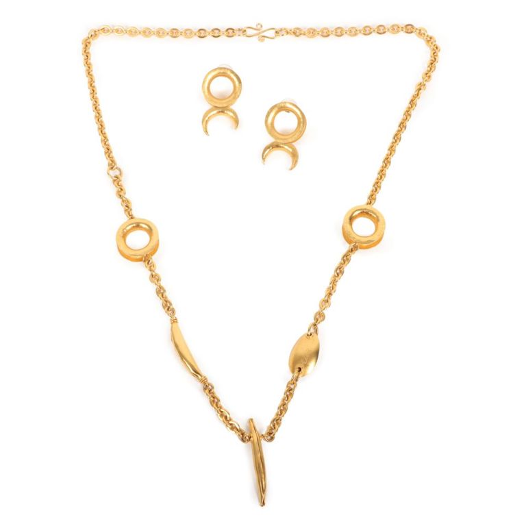 Brushed gold vermeil necklace and matching earrings