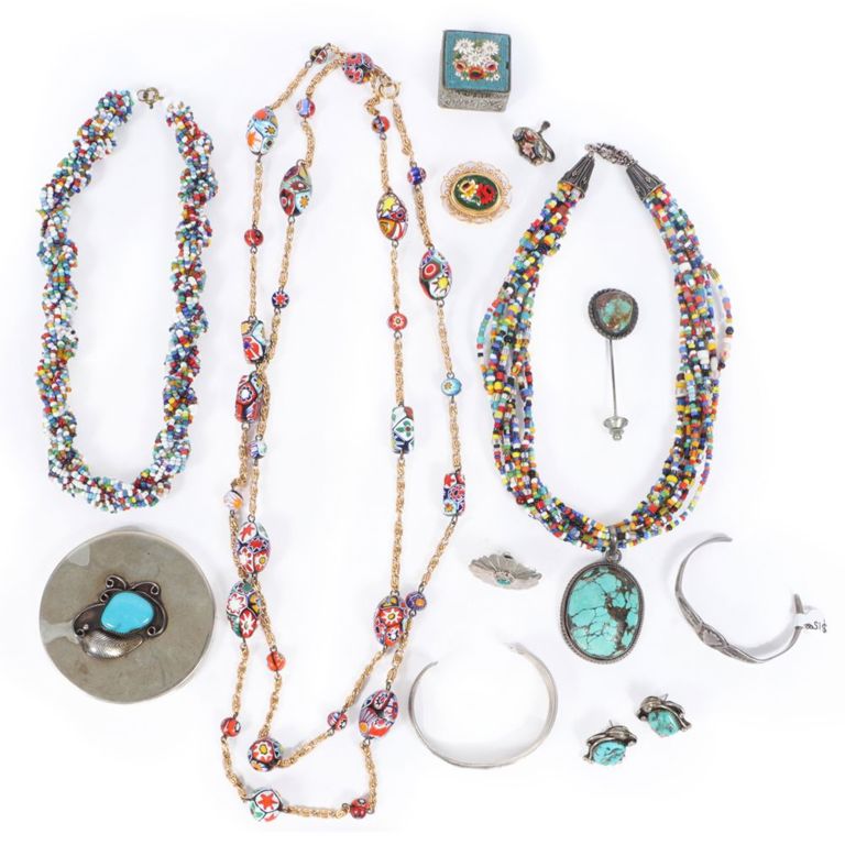 Vintage silver jewelry set with turquoise and coral