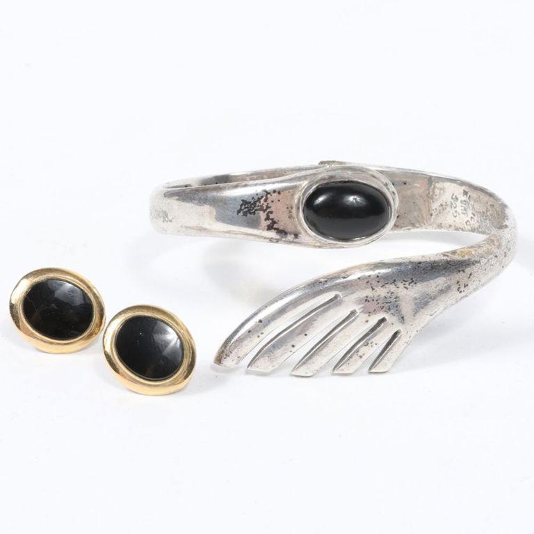 Sterling silver clamper bracelet and 12K gold filled earrings