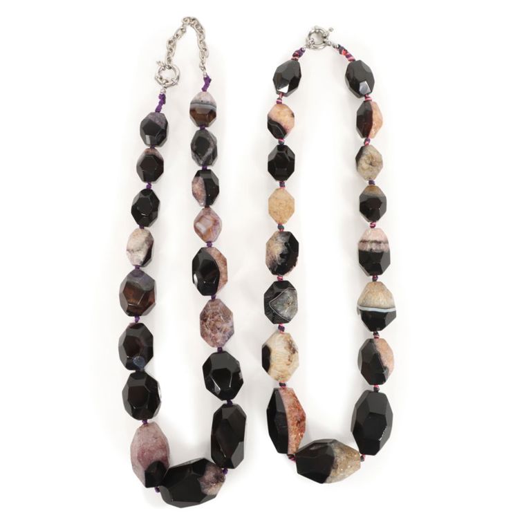 Pair of chunky banded agate natural stone necklaces