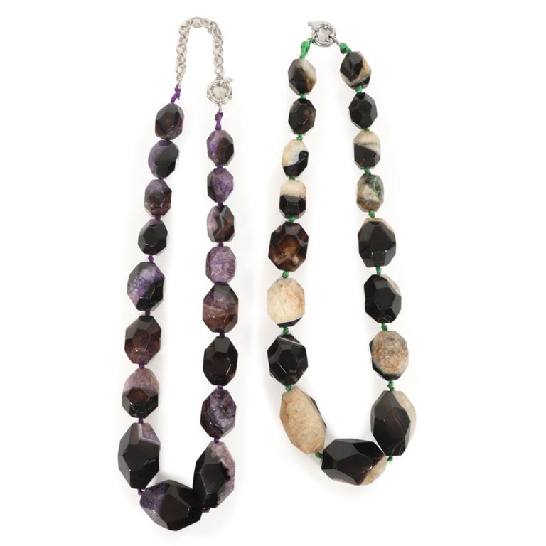Pair of chunky banded agate natural stone necklaces