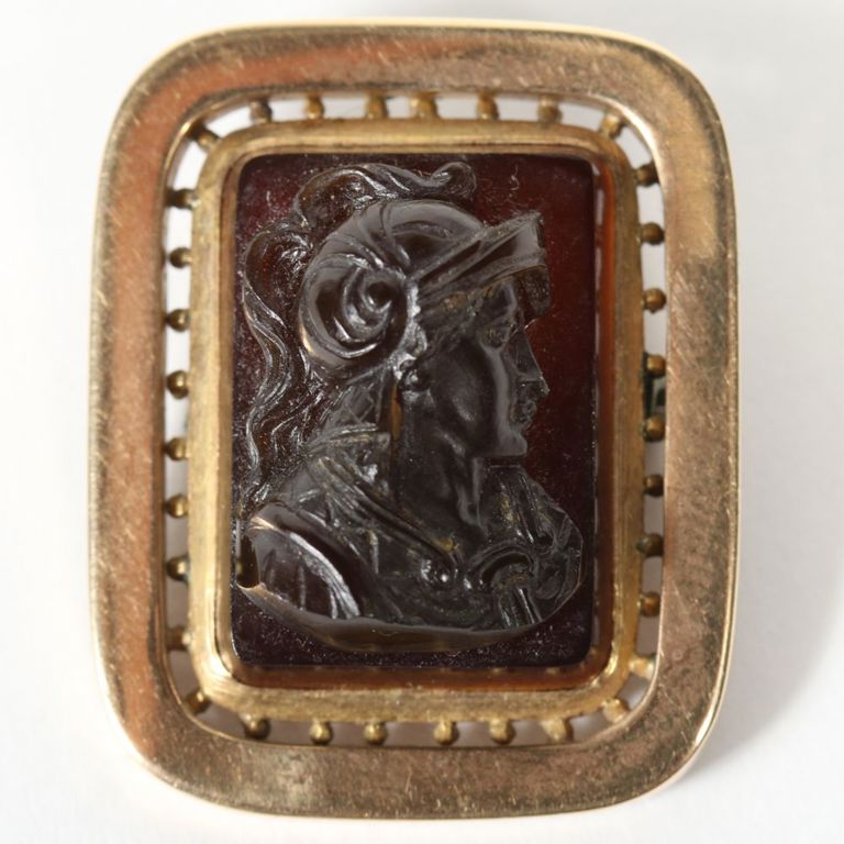 14k rose gold carved high relief carnelian pin pendant