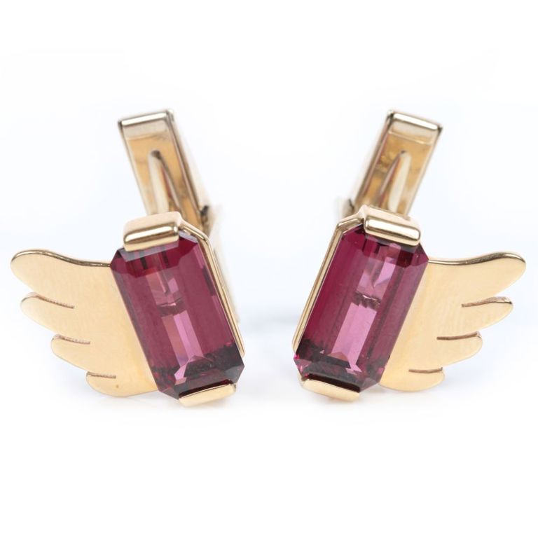14k yellow gold winged cufflinks with sapphire stones