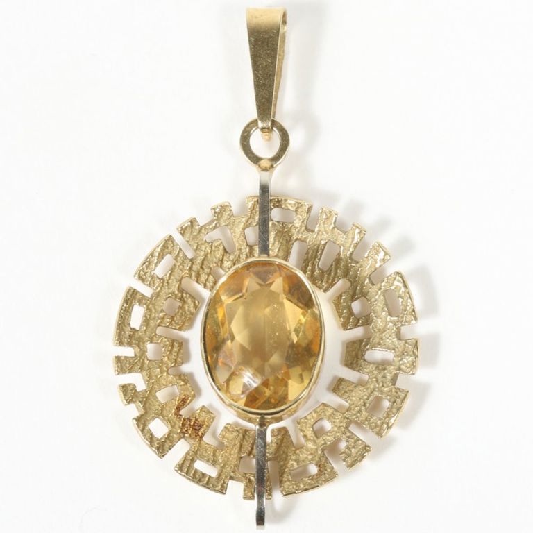 14k yellow and white gold pendant with faceted citrine